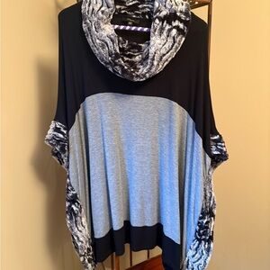 Black and Gray Women's Cowl Neck Poncho